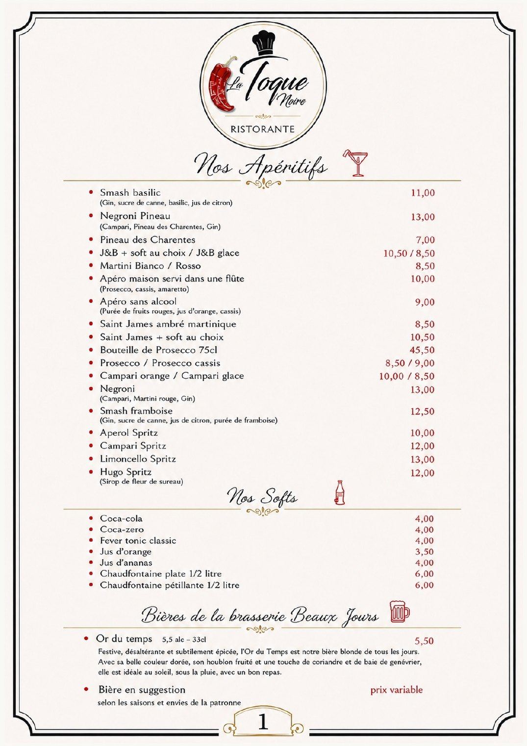 Apéritifs et softs